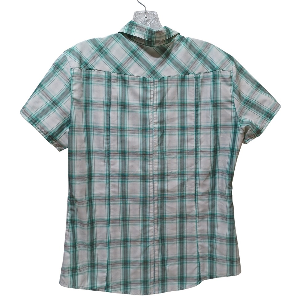 Kuhl Ionik Button Down Shirt Womens M Teal Plaid Hiking Travel Outdoor Gorpcore - Picture 2 of 9